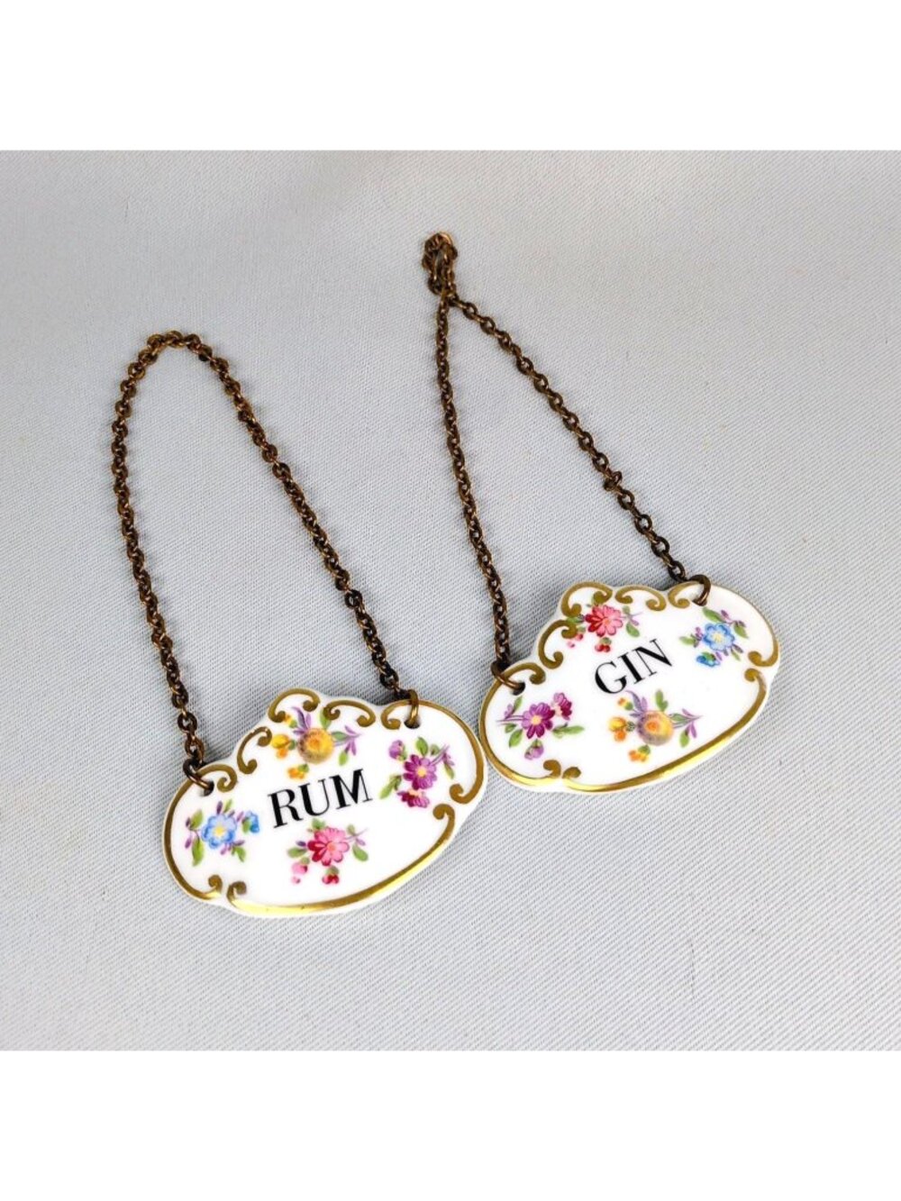 Hammersley Bone China Decanter Labels Pair, Gin and Rum